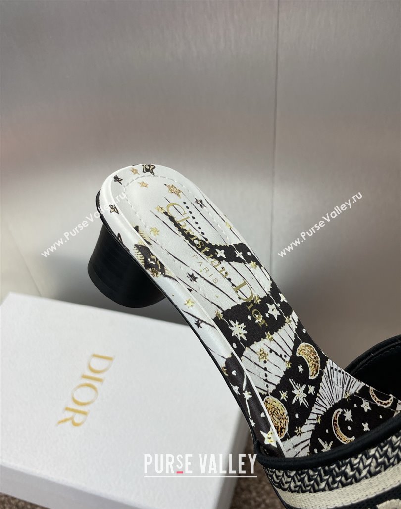 Dior Dway Heel Slides Sandal 4.5cm in Embroidered Cotton with Black and Beige Astral Motif 2025 (MD-250425080)