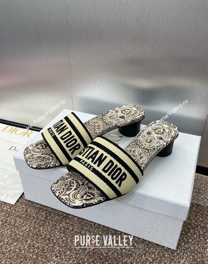 Dior Dway Heel Slides Sandal 4.5cm in Beige Raffia Straw with D-Butterfly Paisley Motif 2025 (MD-250425081)