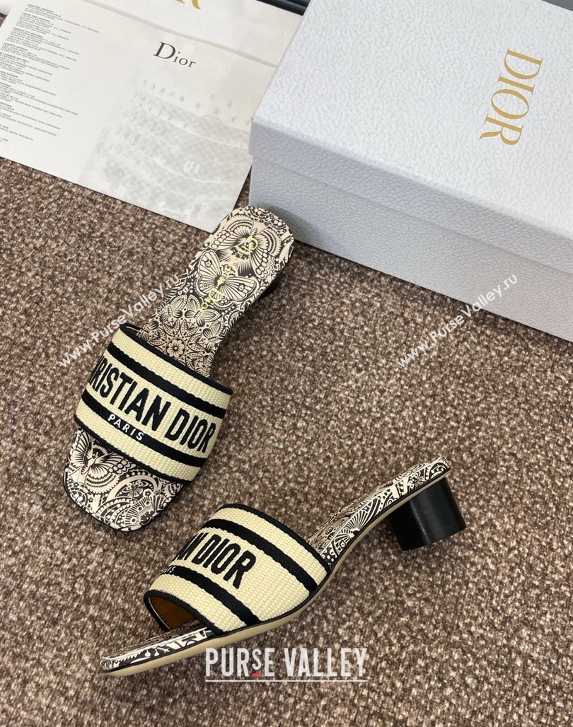 Dior Dway Heel Slides Sandal 4.5cm in Beige Raffia Straw with D-Butterfly Paisley Motif 2025 (MD-250425081)