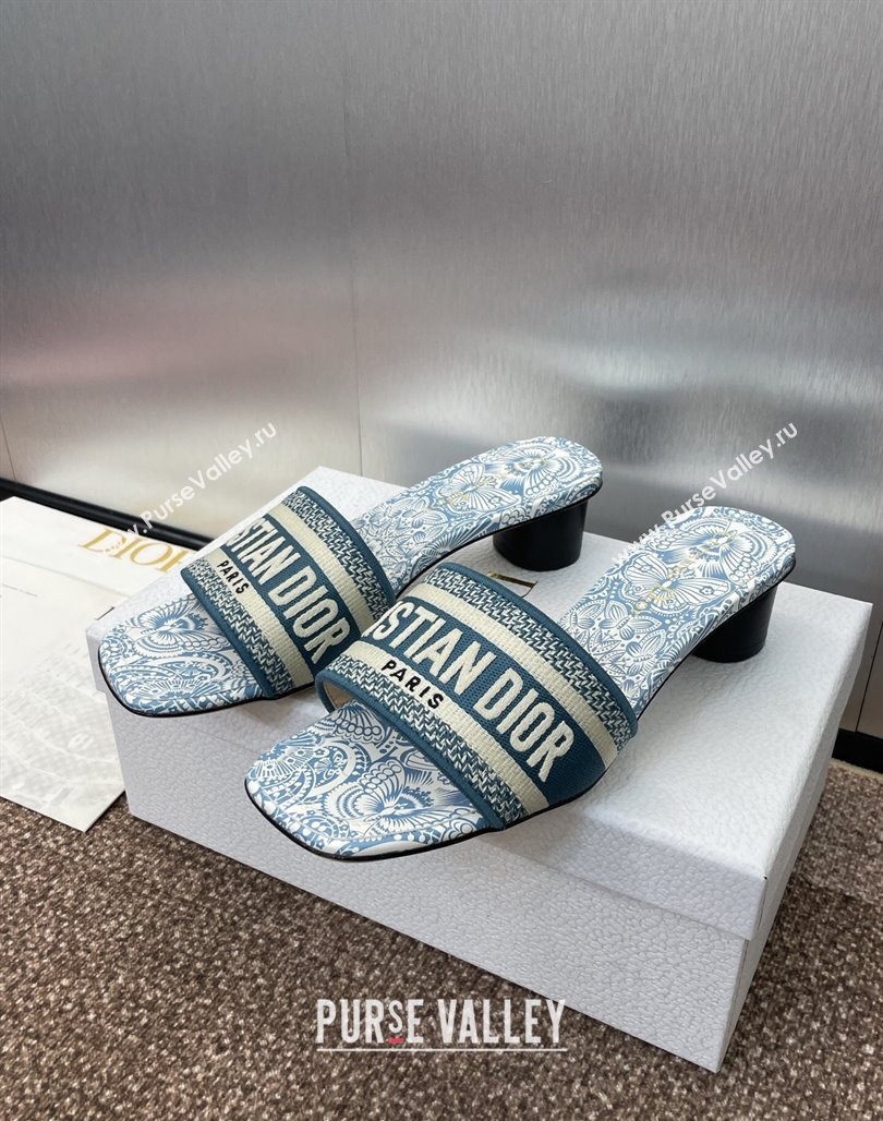 Dior Dway Heel Slides Sandal 4.5cm in Embroidered Cotton with D-Butterfly Paisley Motif Green 2025 (MD-250425082)
