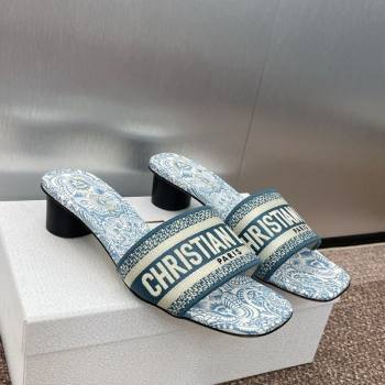 Dior Dway Heel Slides Sandal 4.5cm in Embroidered Cotton with D-Butterfly Paisley Motif Green 2025 (MD-250425082)