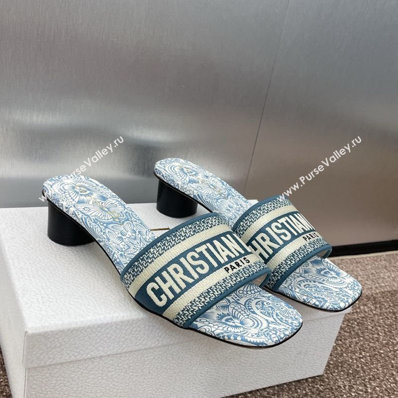Dior Dway Heel Slides Sandal 4.5cm in Embroidered Cotton with D-Butterfly Paisley Motif Green 2025 (MD-250425082)