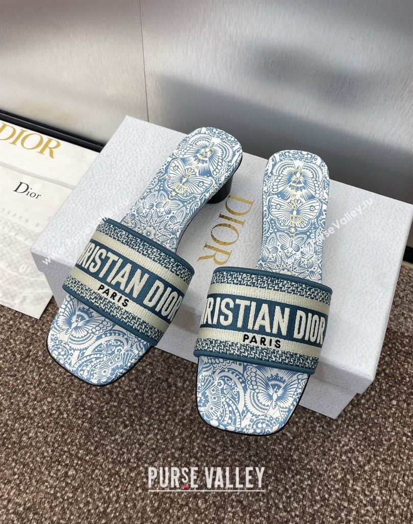 Dior Dway Heel Slides Sandal 4.5cm in Embroidered Cotton with D-Butterfly Paisley Motif Green 2025 (MD-250425082)