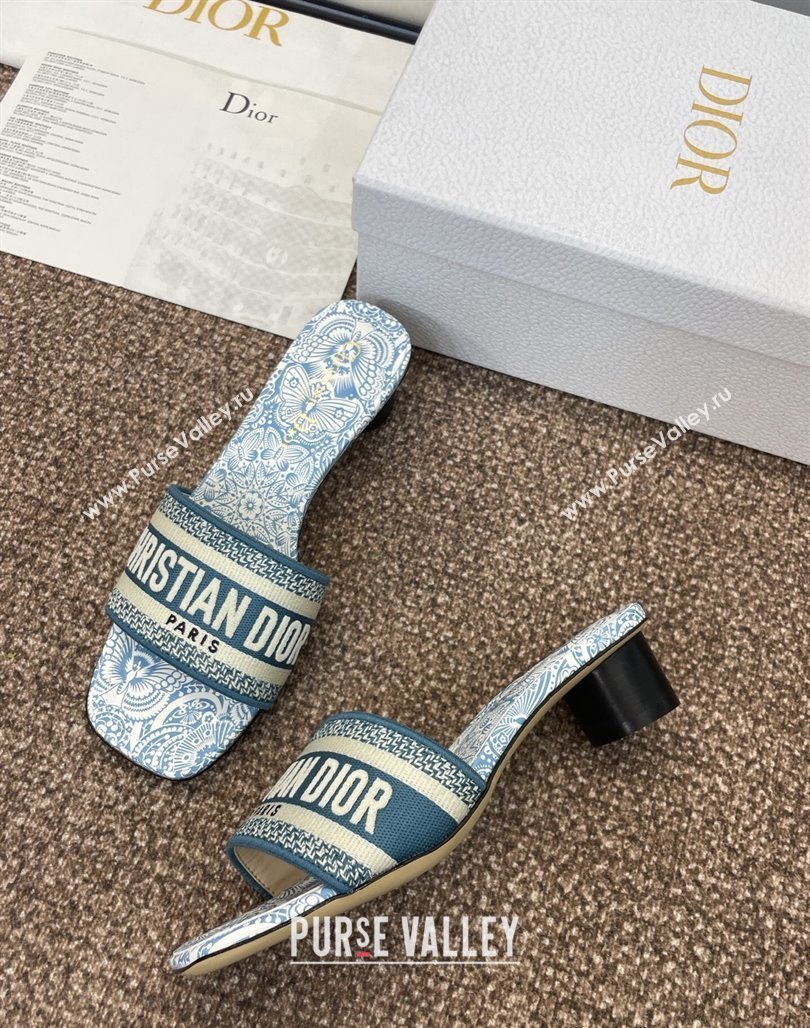 Dior Dway Heel Slides Sandal 4.5cm in Embroidered Cotton with D-Butterfly Paisley Motif Green 2025 (MD-250425082)