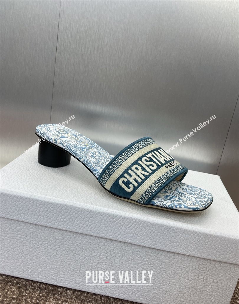 Dior Dway Heel Slides Sandal 4.5cm in Embroidered Cotton with D-Butterfly Paisley Motif Green 2025 (MD-250425082)