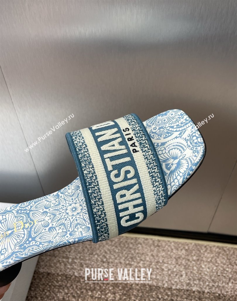 Dior Dway Heel Slides Sandal 4.5cm in Embroidered Cotton with D-Butterfly Paisley Motif Green 2025 (MD-250425082)