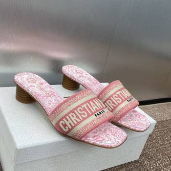 Dior Dway Heel Slides Sandal 4.5cm in Embroidered Cotton with D-Butterfly Paisley Motif Pink2 2025 (MD-250425083)