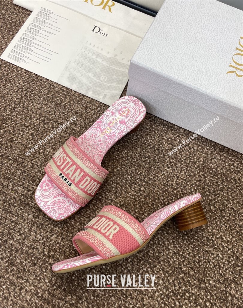 Dior Dway Heel Slides Sandal 4.5cm in Embroidered Cotton with D-Butterfly Paisley Motif Pink2 2025 (MD-250425083)