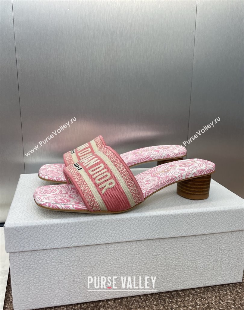 Dior Dway Heel Slides Sandal 4.5cm in Embroidered Cotton with D-Butterfly Paisley Motif Pink2 2025 (MD-250425083)