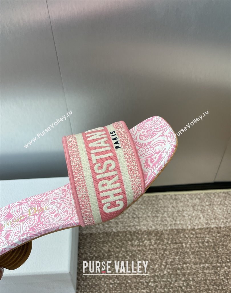 Dior Dway Heel Slides Sandal 4.5cm in Embroidered Cotton with D-Butterfly Paisley Motif Pink2 2025 (MD-250425083)