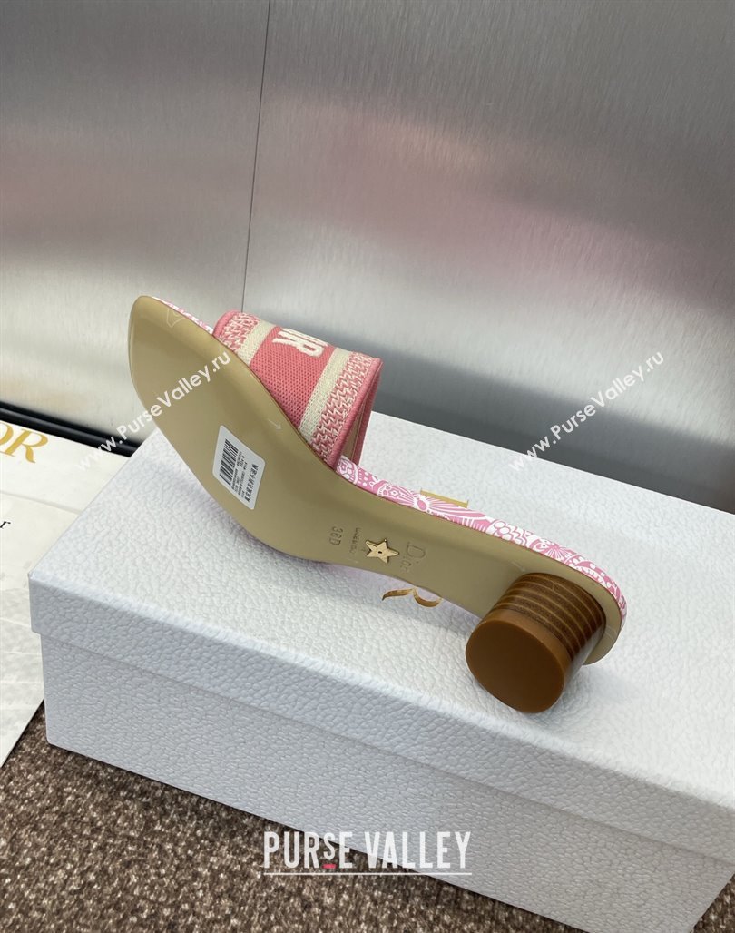 Dior Dway Heel Slides Sandal 4.5cm in Embroidered Cotton with D-Butterfly Paisley Motif Pink2 2025 (MD-250425083)