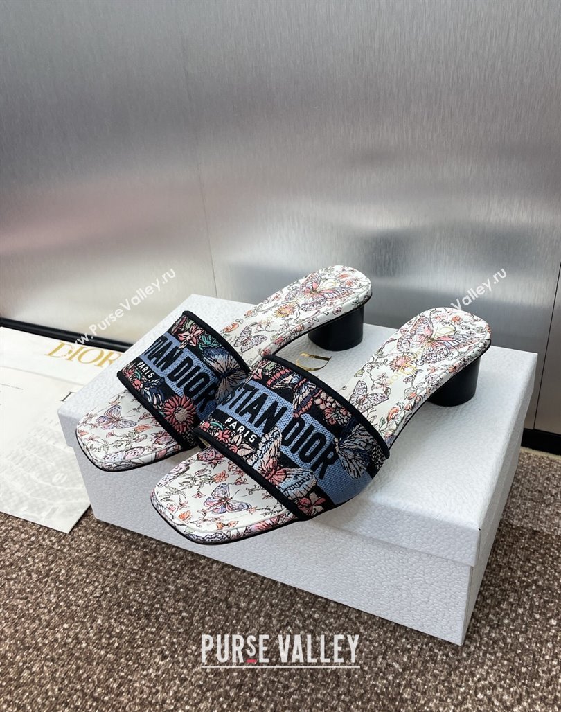 Dior Dway Heel Slides Sandal 4.5cm in Embroidered Cotton with Multicolor Toile de Jouy Papillon Motif Blue 2025 (MD-250425084)