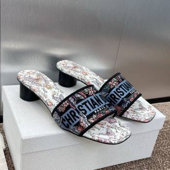 Dior Dway Heel Slides Sandal 4.5cm in Embroidered Cotton with Multicolor Toile de Jouy Papillon Motif Blue 2025 (MD-250425084)