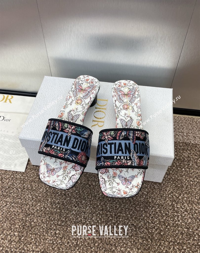 Dior Dway Heel Slides Sandal 4.5cm in Embroidered Cotton with Multicolor Toile de Jouy Papillon Motif Blue 2025 (MD-250425084)