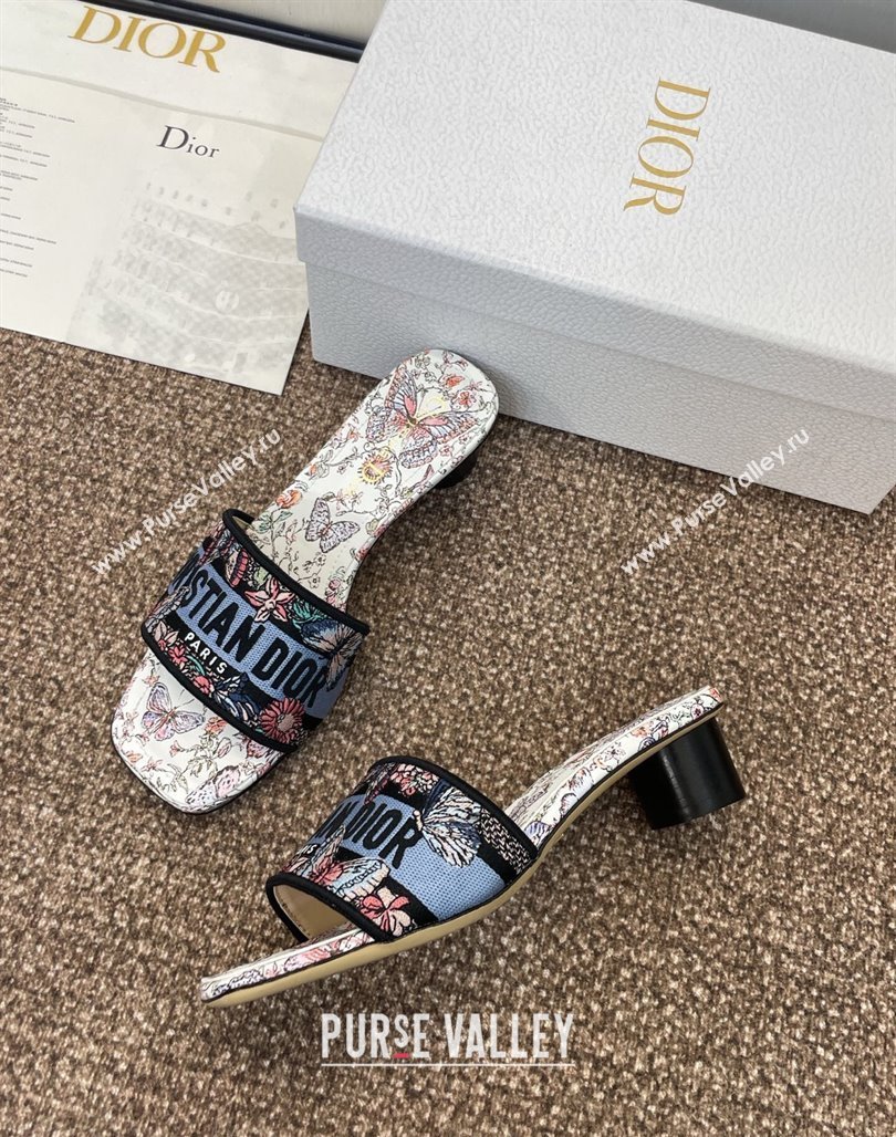 Dior Dway Heel Slides Sandal 4.5cm in Embroidered Cotton with Multicolor Toile de Jouy Papillon Motif Blue 2025 (MD-250425084)