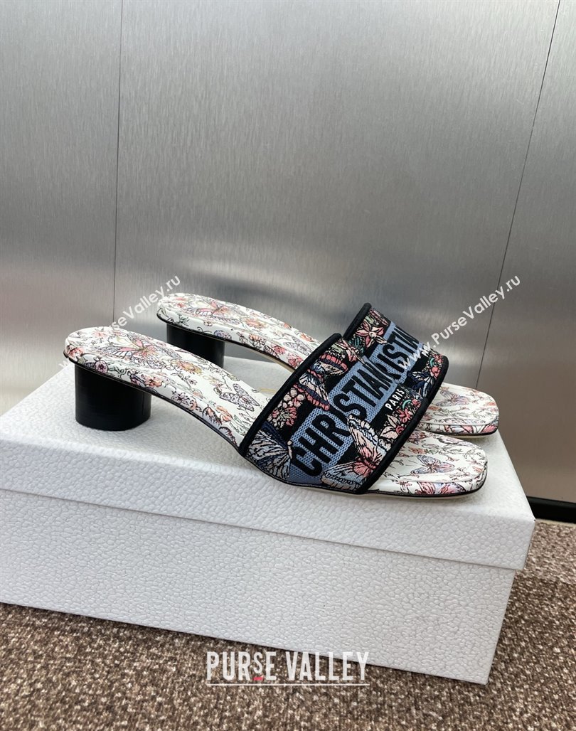 Dior Dway Heel Slides Sandal 4.5cm in Embroidered Cotton with Multicolor Toile de Jouy Papillon Motif Blue 2025 (MD-250425084)