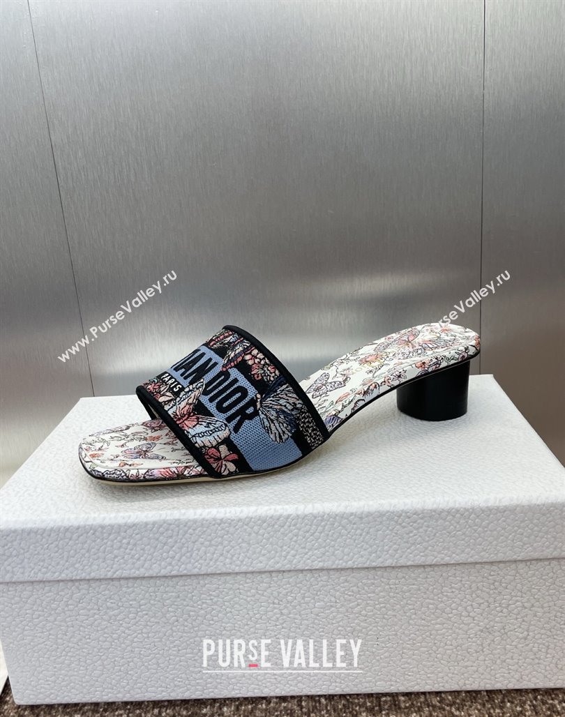 Dior Dway Heel Slides Sandal 4.5cm in Embroidered Cotton with Multicolor Toile de Jouy Papillon Motif Blue 2025 (MD-250425084)