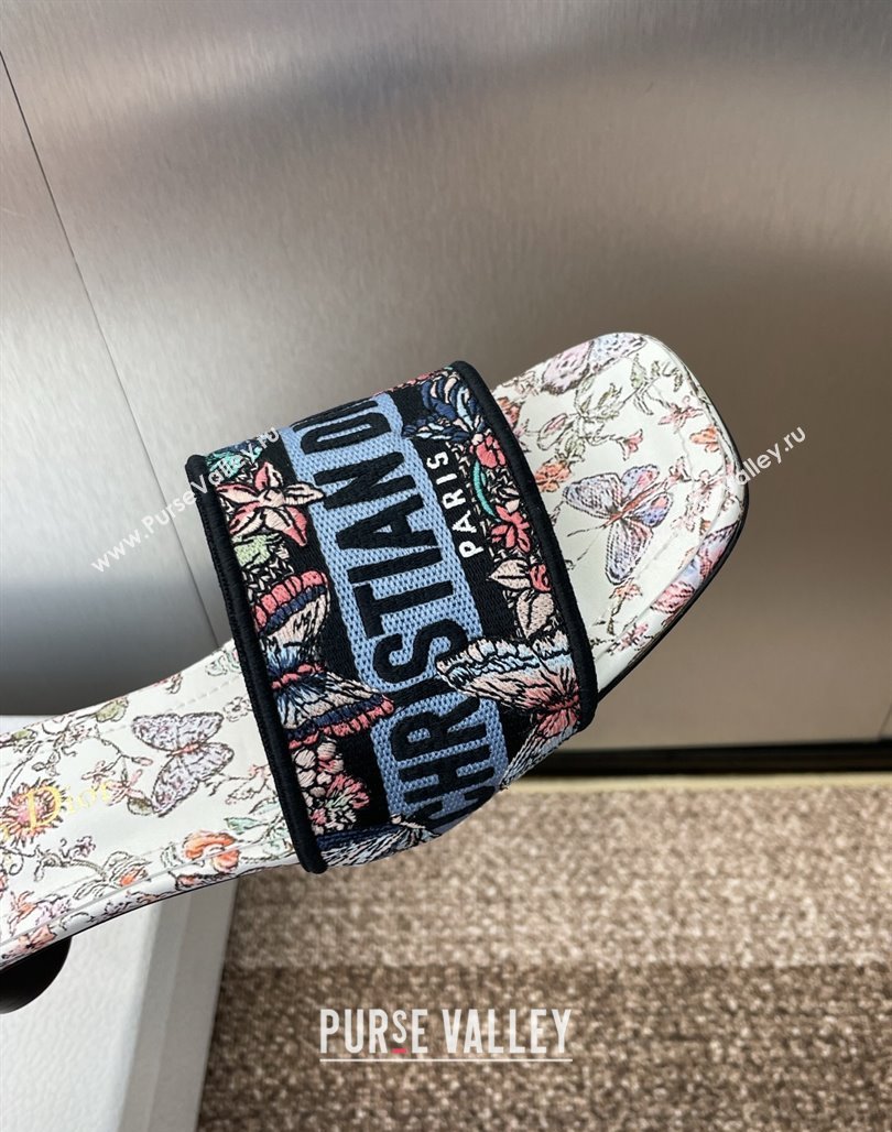 Dior Dway Heel Slides Sandal 4.5cm in Embroidered Cotton with Multicolor Toile de Jouy Papillon Motif Blue 2025 (MD-250425084)