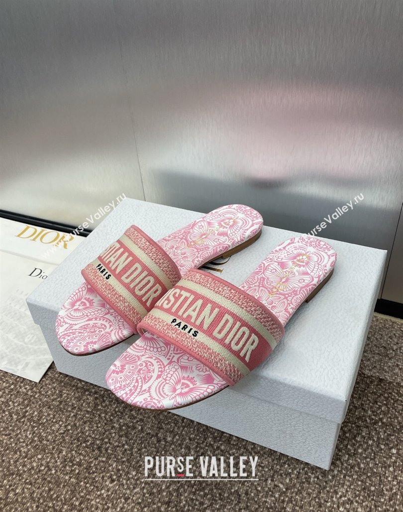 Dior Dway Flat Slides Sandal in Embroidered Cotton with D-Butterfly Paisley Motif Pink2 2025 (MD-250425085)
