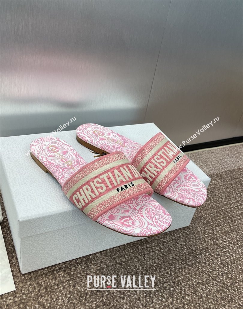Dior Dway Flat Slides Sandal in Embroidered Cotton with D-Butterfly Paisley Motif Pink2 2025 (MD-250425085)