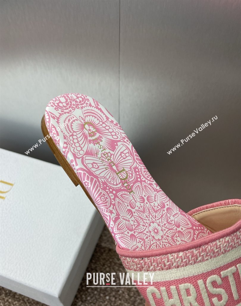 Dior Dway Flat Slides Sandal in Embroidered Cotton with D-Butterfly Paisley Motif Pink2 2025 (MD-250425085)
