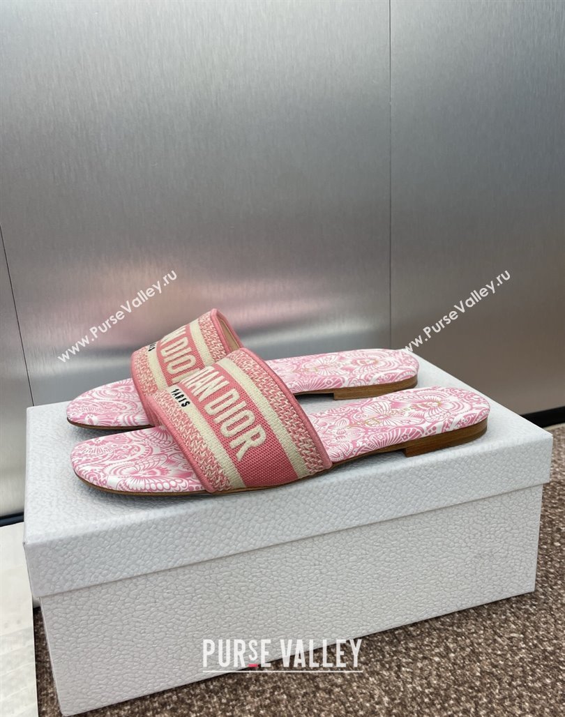 Dior Dway Flat Slides Sandal in Embroidered Cotton with D-Butterfly Paisley Motif Pink2 2025 (MD-250425085)