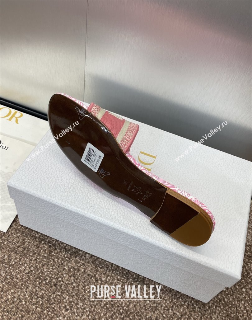 Dior Dway Flat Slides Sandal in Embroidered Cotton with D-Butterfly Paisley Motif Pink2 2025 (MD-250425085)