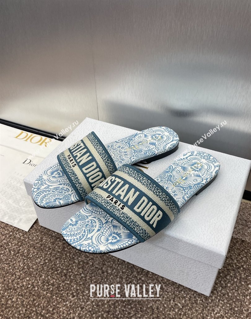 Dior Dway Flat Slides Sandal in Embroidered Cotton with D-Butterfly Paisley Motif Green 2025 (MD-250425086)