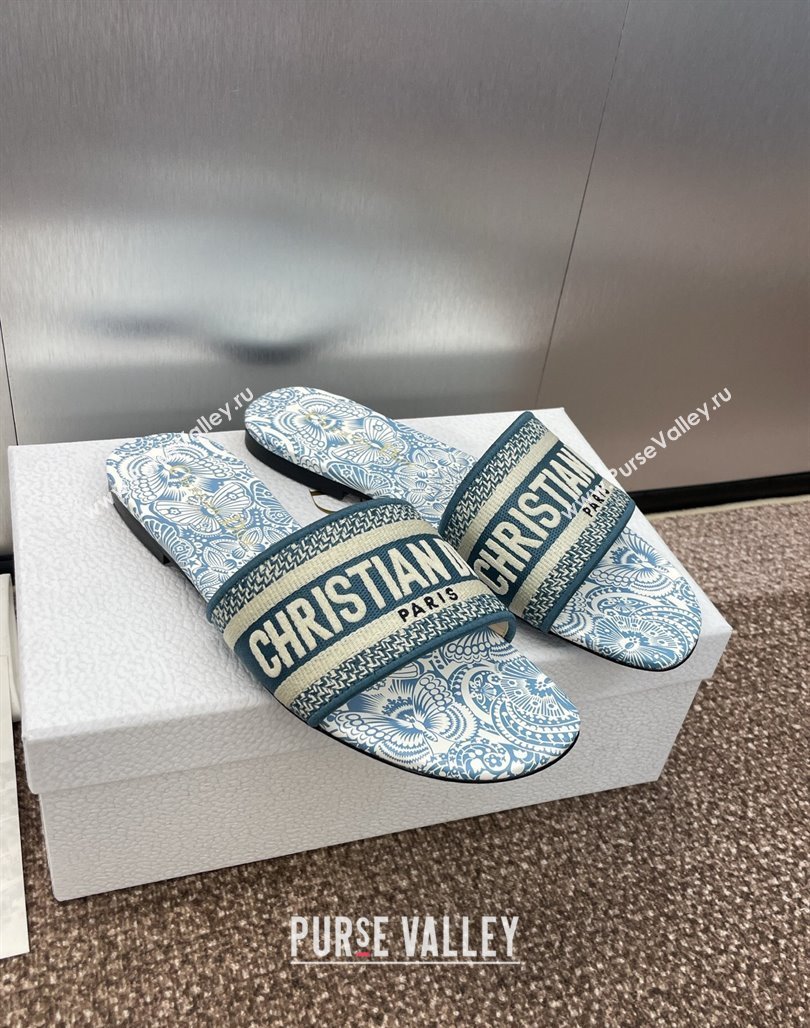 Dior Dway Flat Slides Sandal in Embroidered Cotton with D-Butterfly Paisley Motif Green 2025 (MD-250425086)