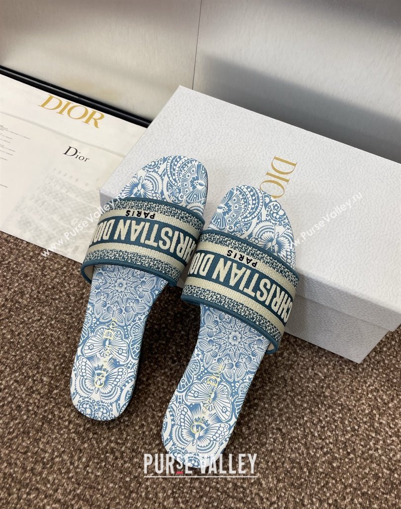 Dior Dway Flat Slides Sandal in Embroidered Cotton with D-Butterfly Paisley Motif Green 2025 (MD-250425086)