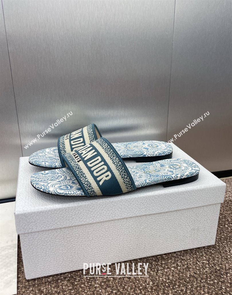 Dior Dway Flat Slides Sandal in Embroidered Cotton with D-Butterfly Paisley Motif Green 2025 (MD-250425086)