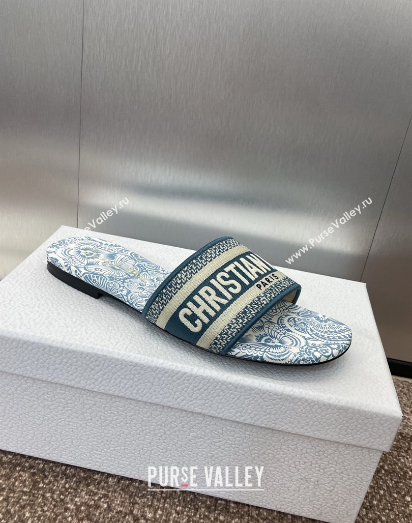 Dior Dway Flat Slides Sandal in Embroidered Cotton with D-Butterfly Paisley Motif Green 2025 (MD-250425086)
