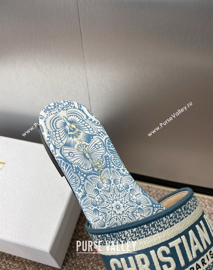 Dior Dway Flat Slides Sandal in Embroidered Cotton with D-Butterfly Paisley Motif Green 2025 (MD-250425086)