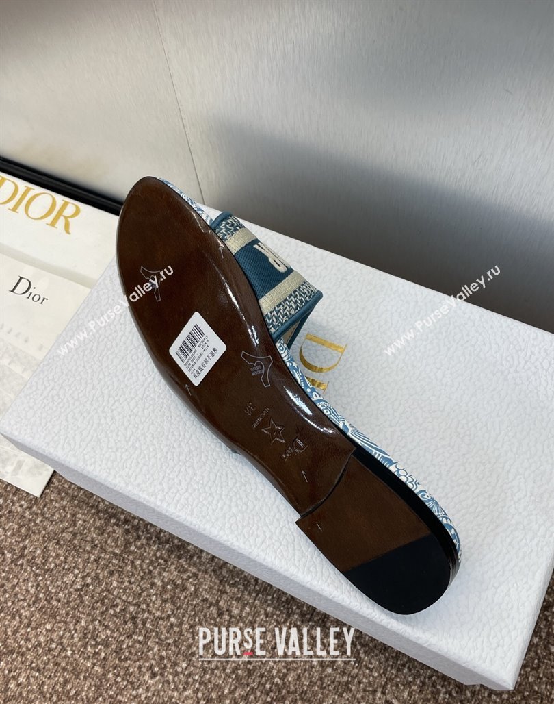 Dior Dway Flat Slides Sandal in Embroidered Cotton with D-Butterfly Paisley Motif Green 2025 (MD-250425086)