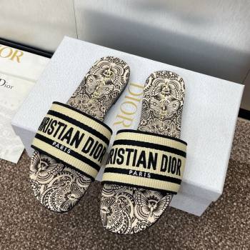 Dior Dway Flat Slides Sandal in Beige Raffia Straw with D-Butterfly Paisley Motif 2025 (MD-250425087)