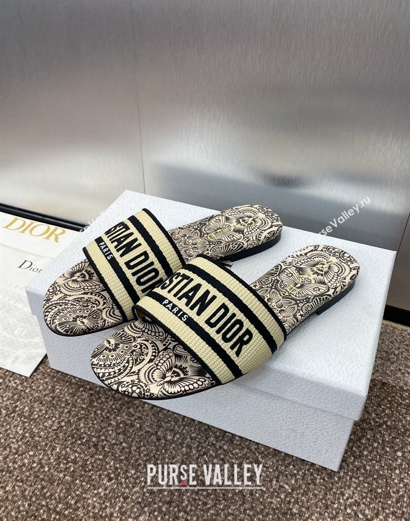 Dior Dway Flat Slides Sandal in Beige Raffia Straw with D-Butterfly Paisley Motif 2025 (MD-250425087)