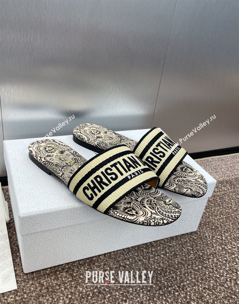 Dior Dway Flat Slides Sandal in Beige Raffia Straw with D-Butterfly Paisley Motif 2025 (MD-250425087)