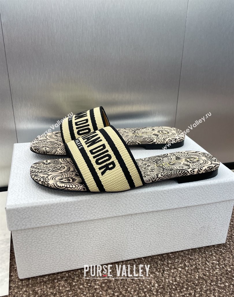 Dior Dway Flat Slides Sandal in Beige Raffia Straw with D-Butterfly Paisley Motif 2025 (MD-250425087)