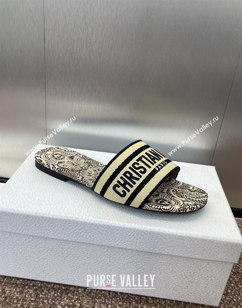 Dior Dway Flat Slides Sandal in Beige Raffia Straw with D-Butterfly Paisley Motif 2025 (MD-250425087)