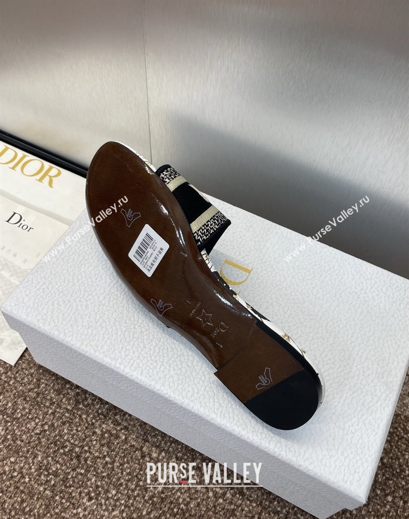 Dior Dway Flat Slides Sandal in Embroidered Cotton with Black and Beige Astral Motif 2025 (MD-250425089)