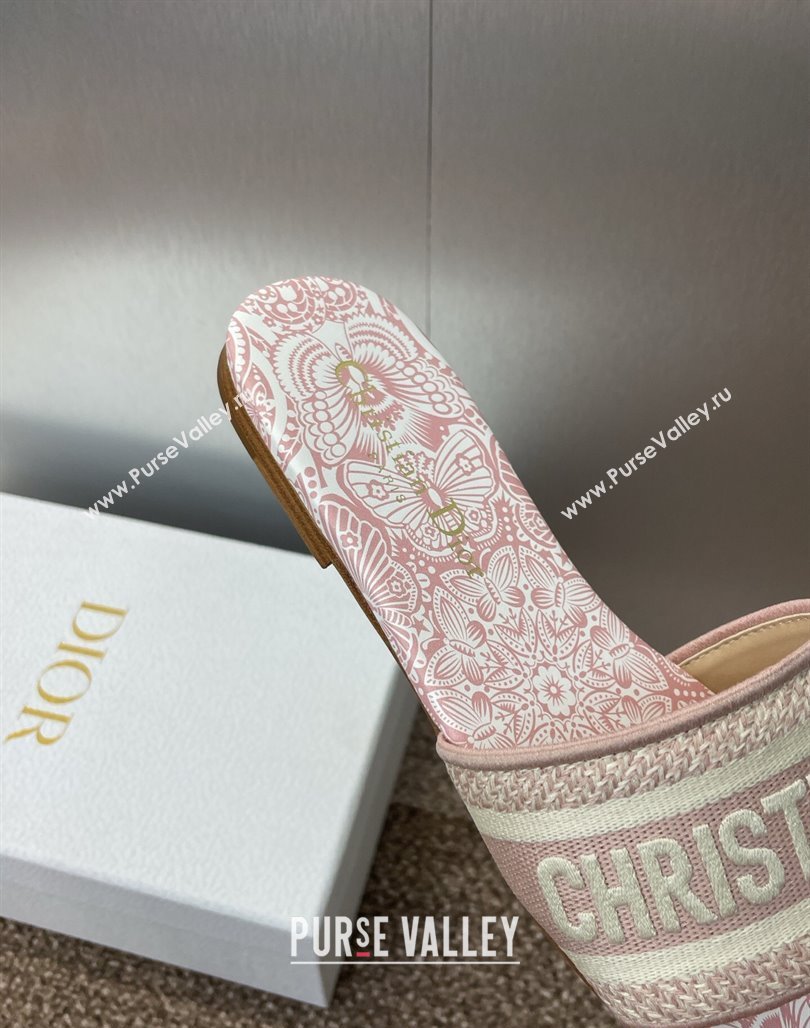 Dior Dway Flat Slides Sandal in Embroidered Cotton with D-Butterfly Paisley Motif Light Pink 2025 (MD-250425090)