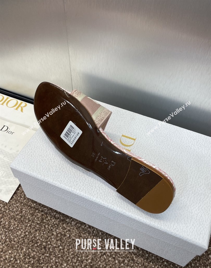 Dior Dway Flat Slides Sandal in Embroidered Cotton with D-Butterfly Paisley Motif Light Pink 2025 (MD-250425090)