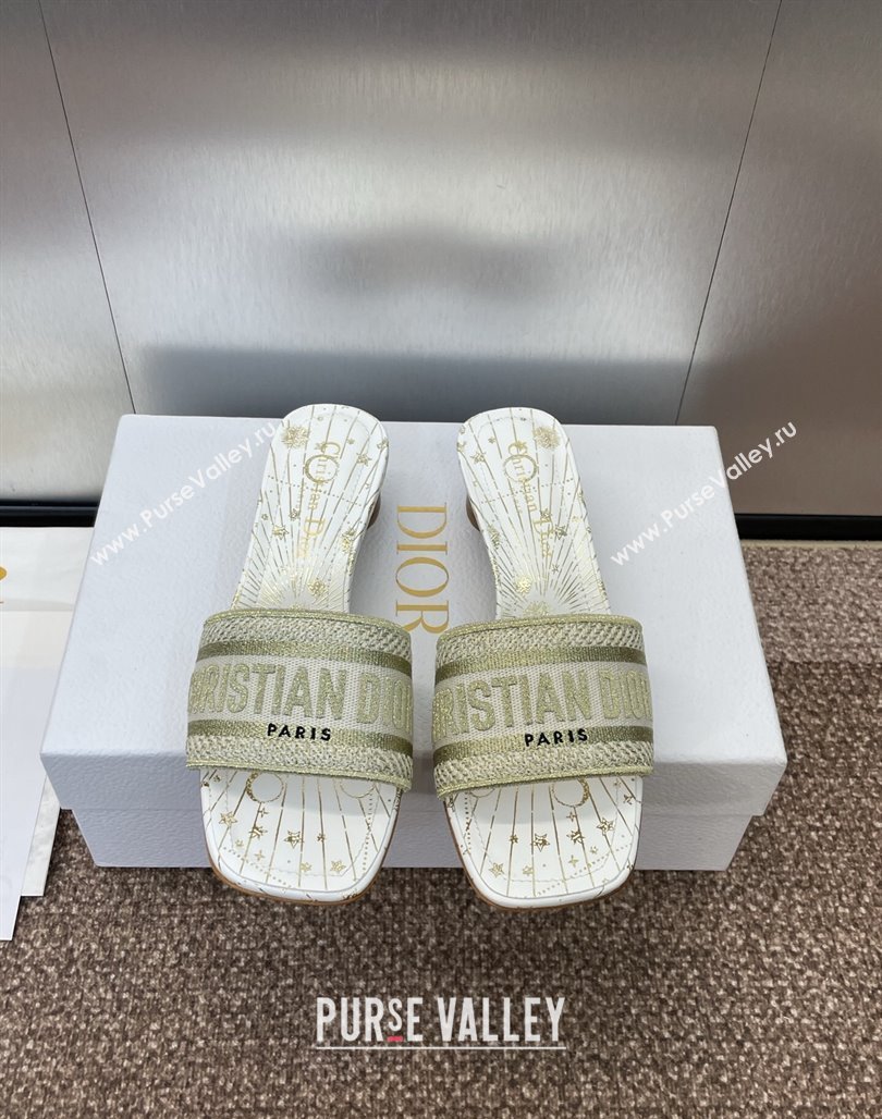 Dior Dway Heel Slides Sandal 4.5cm in Embroidered Cotton Gold-Tone 2025 0425 (MD-250425093)