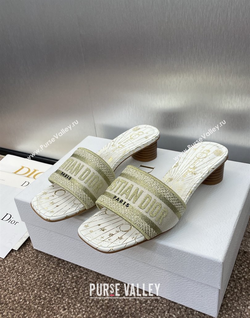 Dior Dway Heel Slides Sandal 4.5cm in Embroidered Cotton Gold-Tone 2025 0425 (MD-250425093)