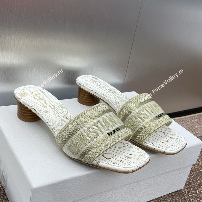 Dior Dway Heel Slides Sandal 4.5cm in Embroidered Cotton Gold-Tone 2025 0425 (MD-250425093)