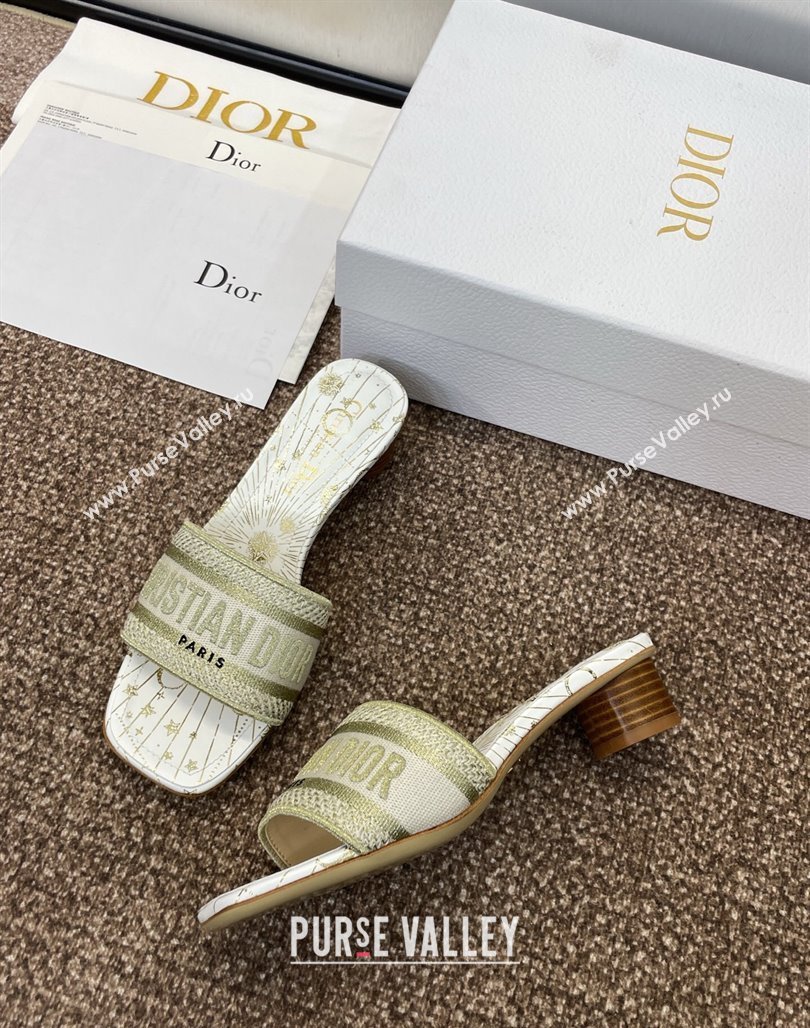 Dior Dway Heel Slides Sandal 4.5cm in Embroidered Cotton Gold-Tone 2025 0425 (MD-250425093)