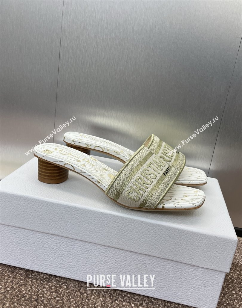 Dior Dway Heel Slides Sandal 4.5cm in Embroidered Cotton Gold-Tone 2025 0425 (MD-250425093)