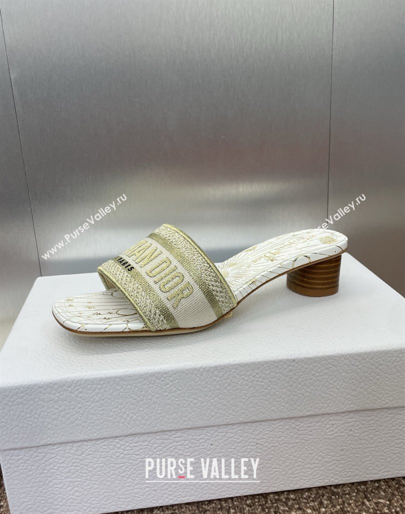Dior Dway Heel Slides Sandal 4.5cm in Embroidered Cotton Gold-Tone 2025 0425 (MD-250425093)