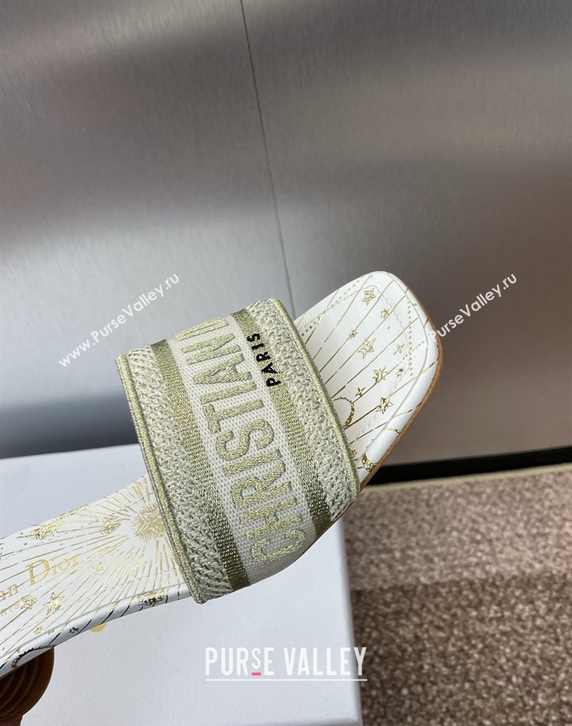 Dior Dway Heel Slides Sandal 4.5cm in Embroidered Cotton Gold-Tone 2025 0425 (MD-250425093)