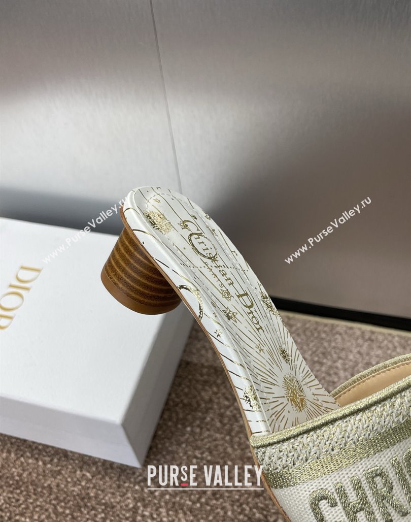 Dior Dway Heel Slides Sandal 4.5cm in Embroidered Cotton Gold-Tone 2025 0425 (MD-250425093)